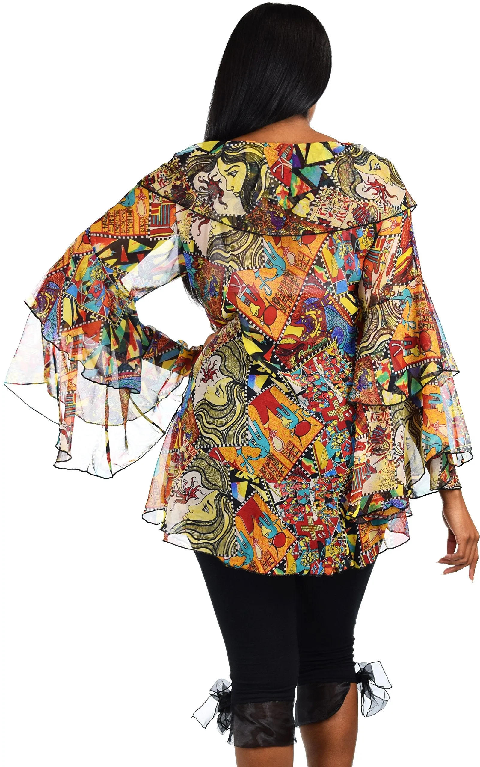 Plus Size Boho Flounce Blouse Swing Top Cover Up Dress Shirt