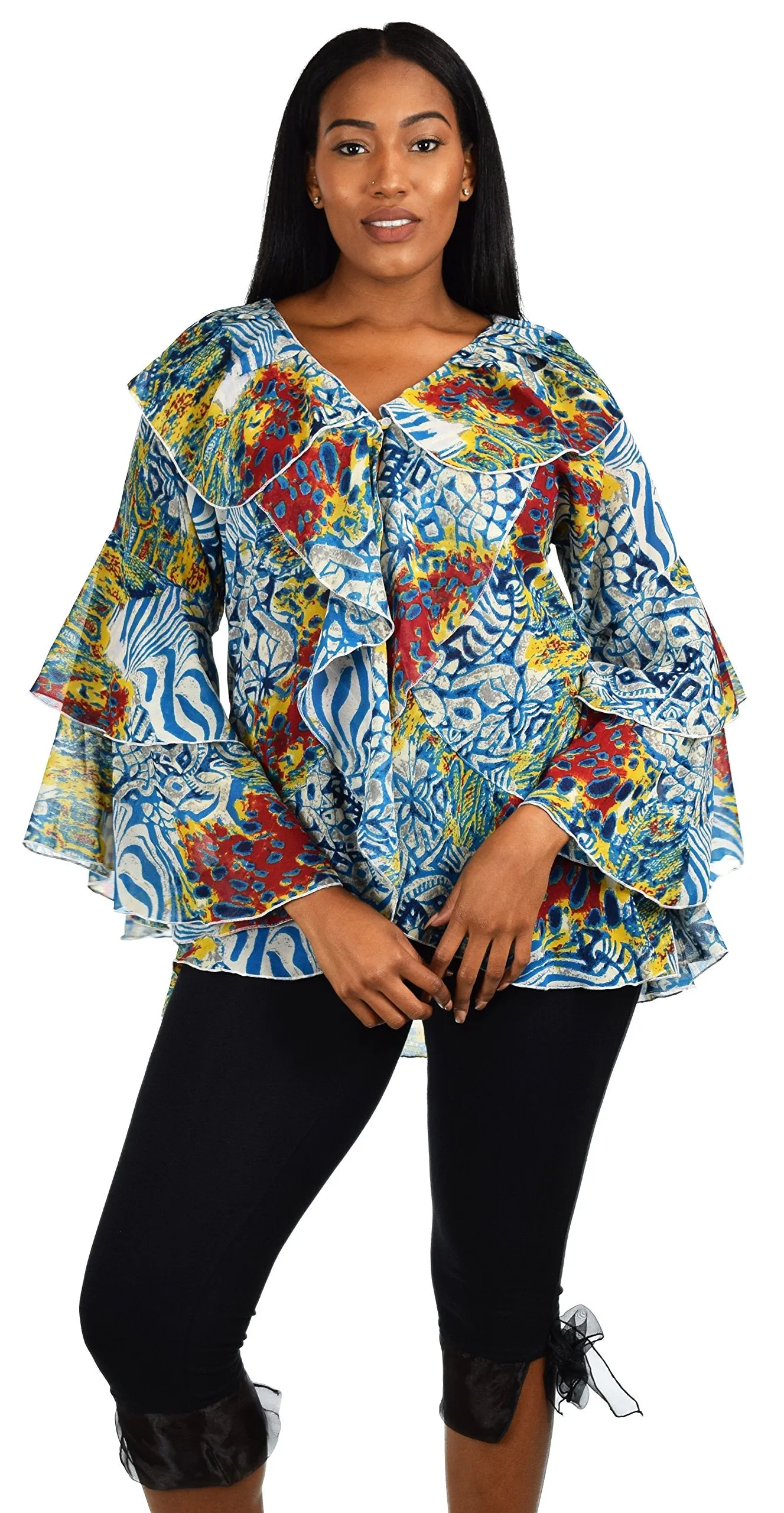 Plus Size Boho Flounce Blouse Swing Top Cover Up Dress Shirt