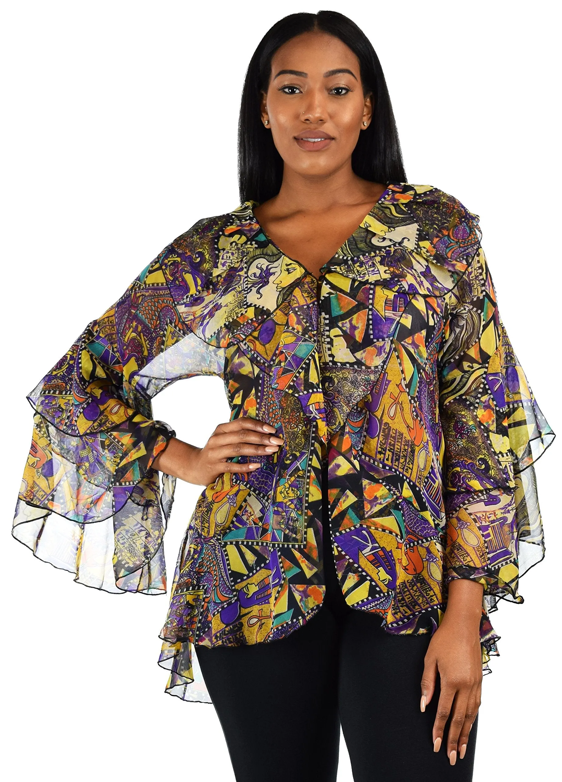 Plus Size Boho Flounce Blouse Swing Top Cover Up Dress Shirt