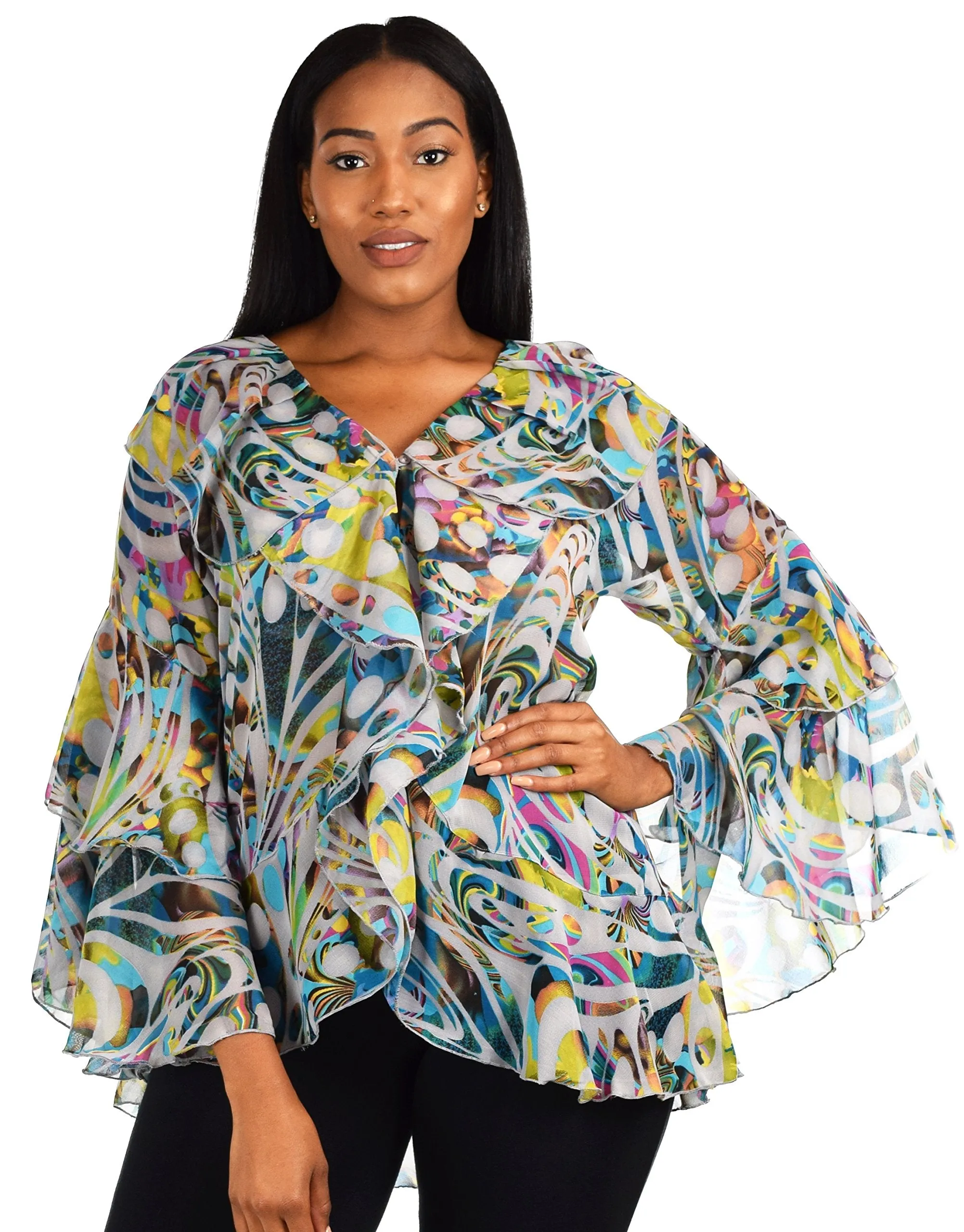 Plus Size Boho Flounce Blouse Swing Top Cover Up Dress Shirt
