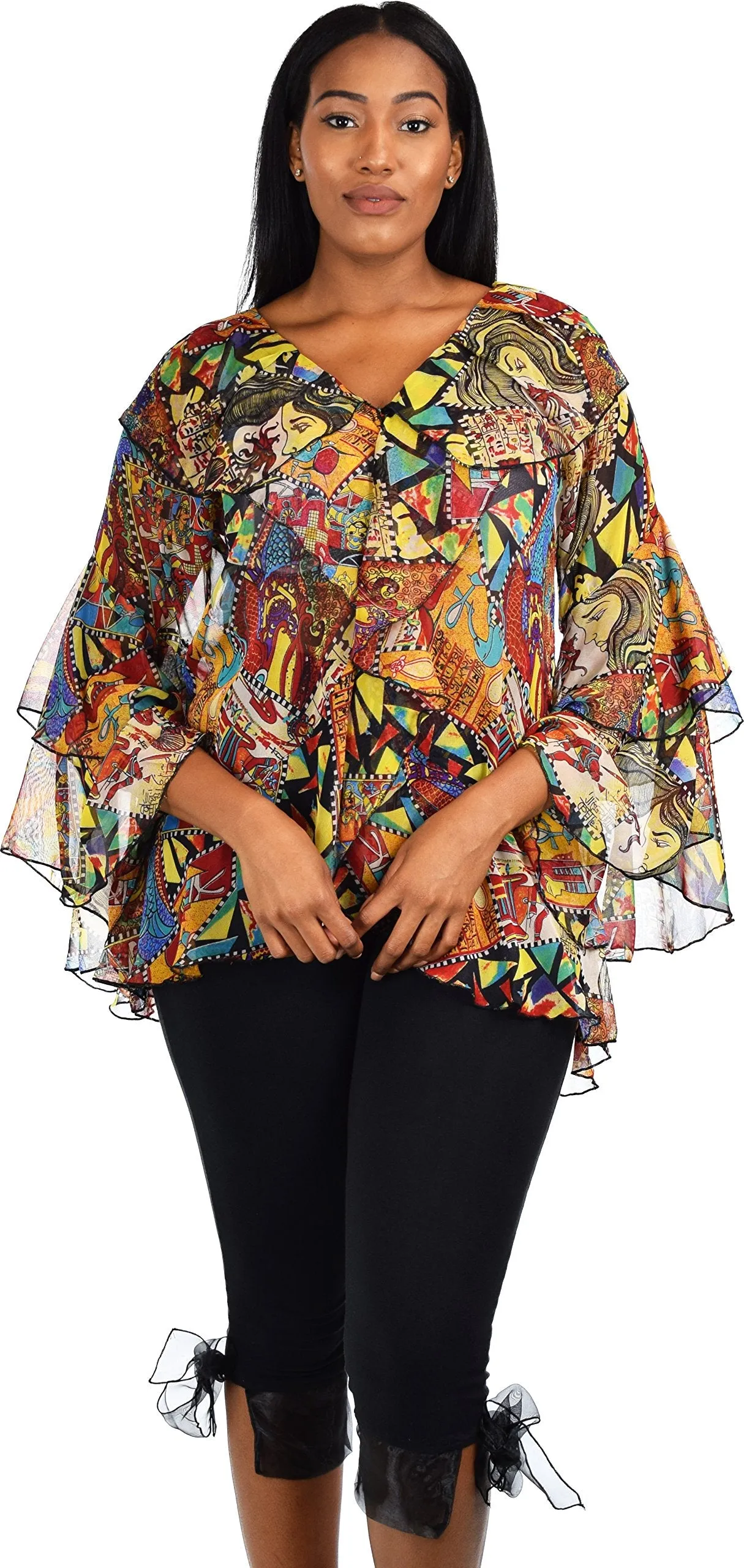 Plus Size Boho Flounce Blouse Swing Top Cover Up Dress Shirt
