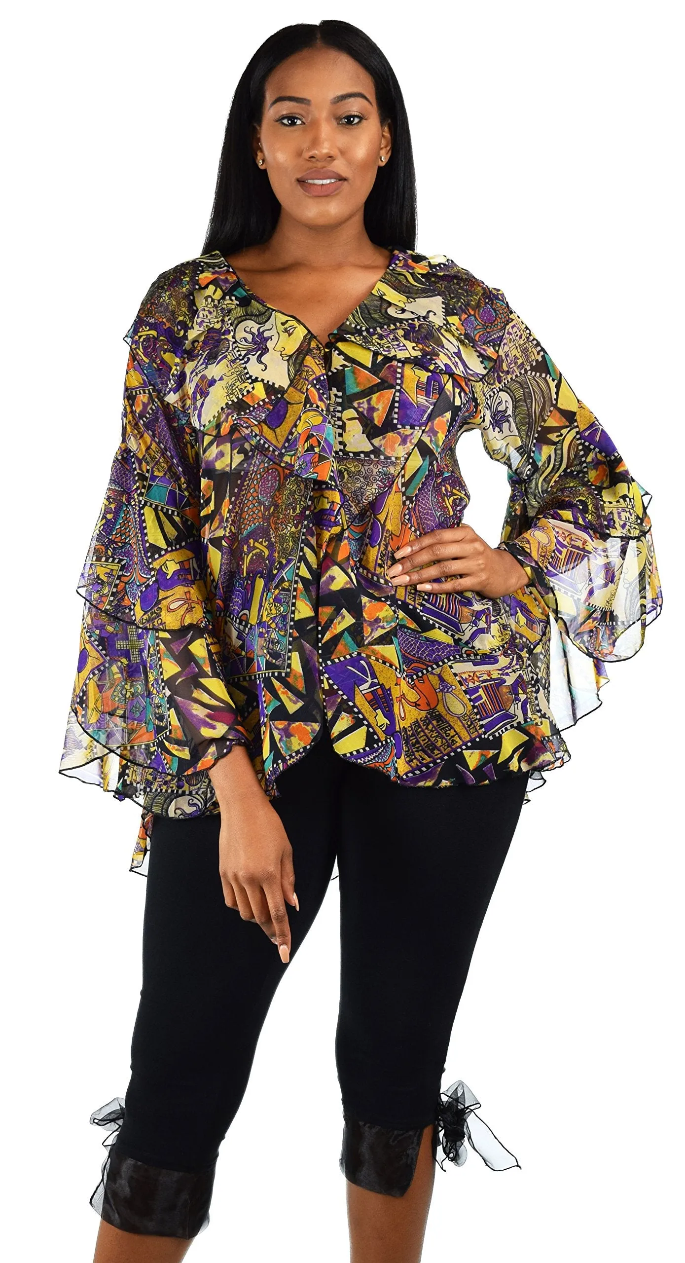 Plus Size Boho Flounce Blouse Swing Top Cover Up Dress Shirt