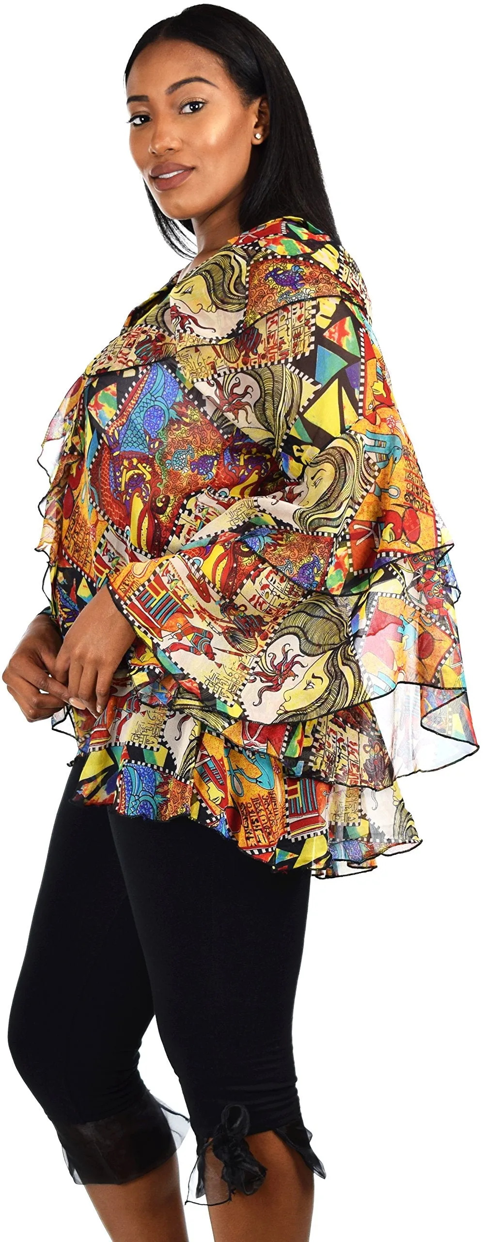 Plus Size Boho Flounce Blouse Swing Top Cover Up Dress Shirt
