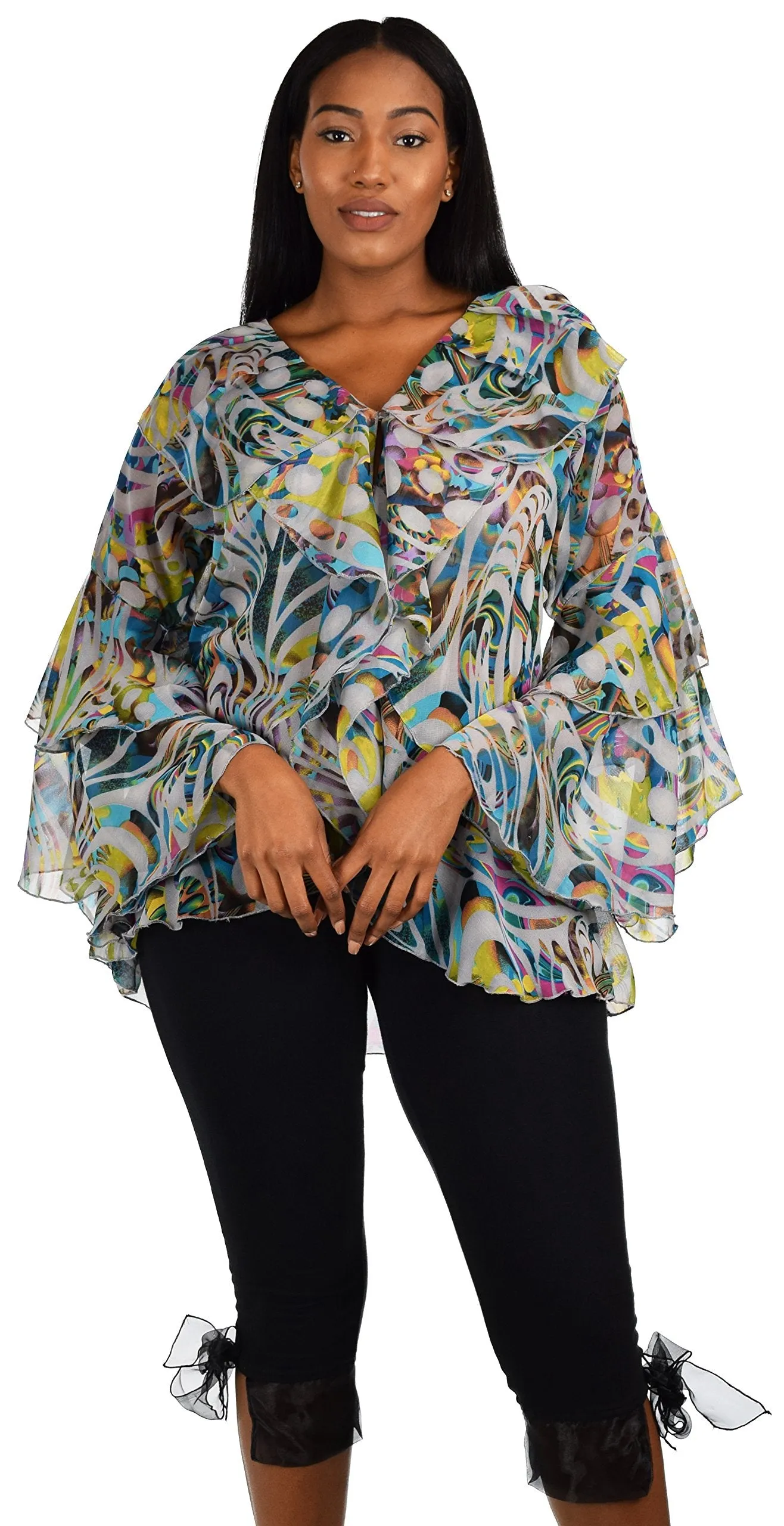 Plus Size Boho Flounce Blouse Swing Top Cover Up Dress Shirt
