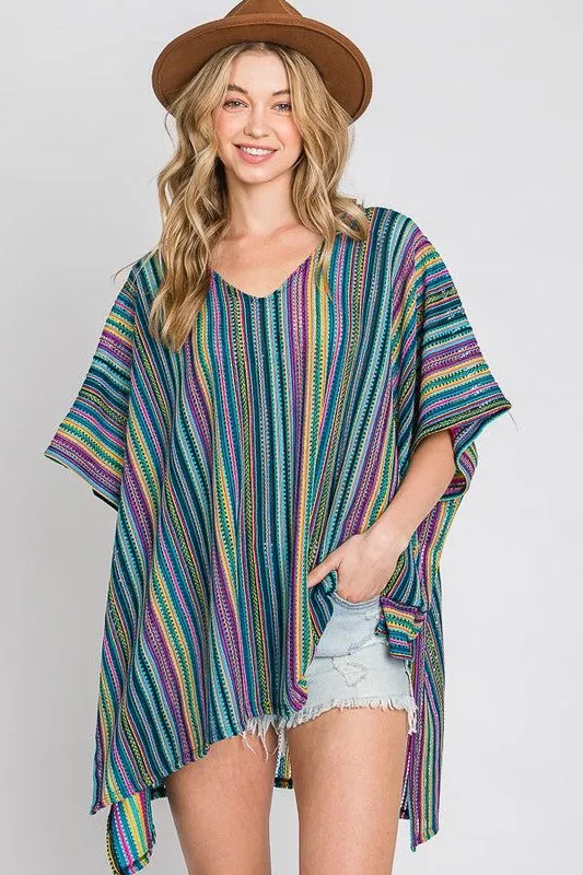Plus Size Colorful Striped Poncho