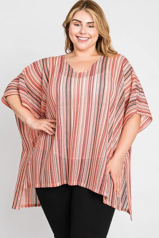 Plus Size Colorful Striped Poncho