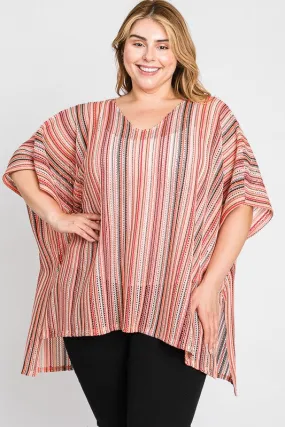 Plus Size Colorful Striped Poncho
