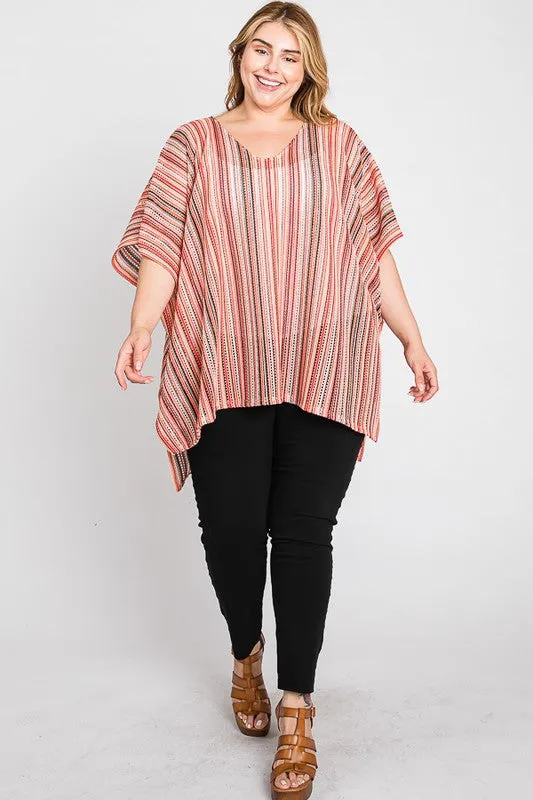 Plus Size Colorful Striped Poncho