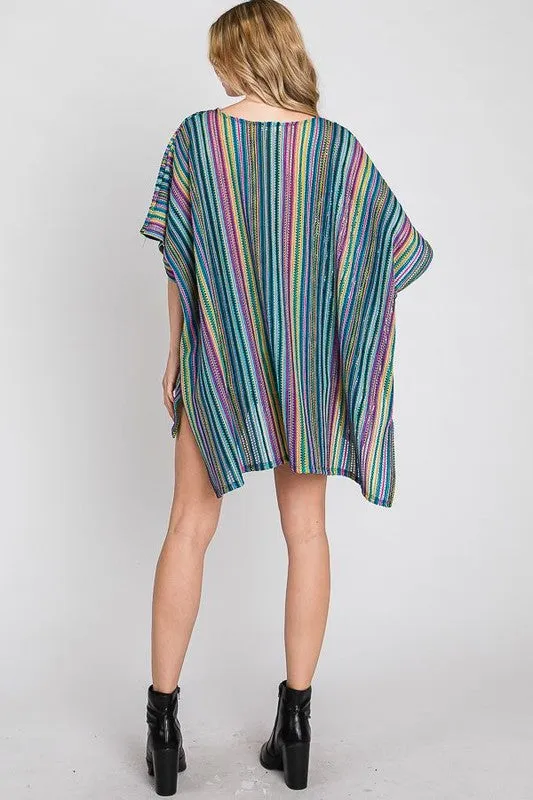 Plus Size Colorful Striped Poncho