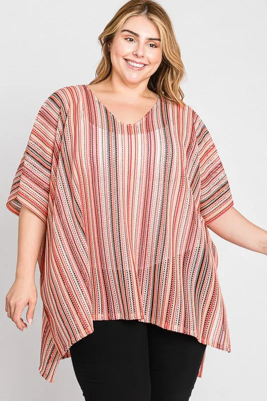 Plus Size Colorful Striped Poncho