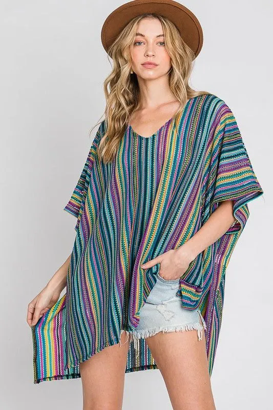 Plus Size Colorful Striped Poncho