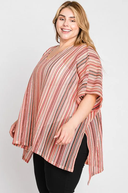 Plus Size Colorful Striped Poncho