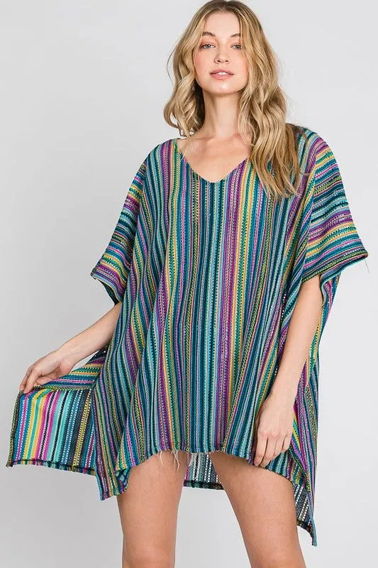 Plus Size Colorful Striped Poncho