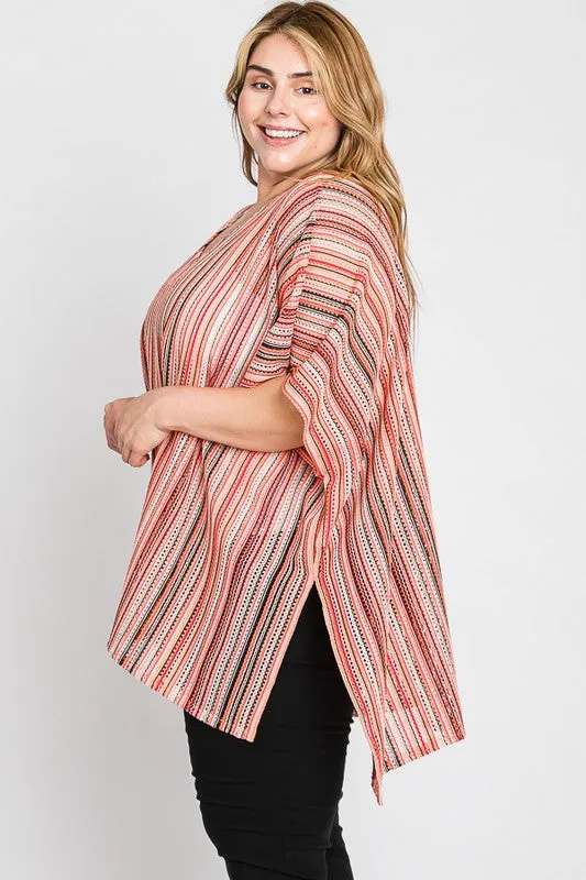 Plus Size Colorful Striped Poncho