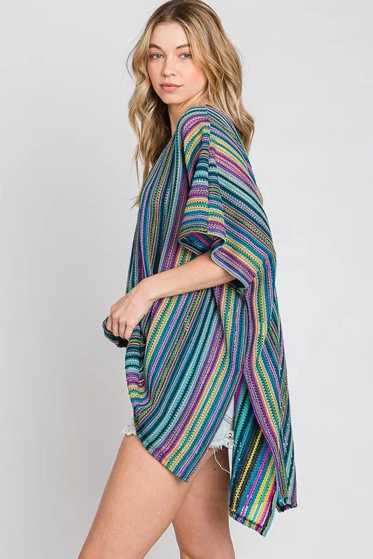 Plus Size Colorful Striped Poncho