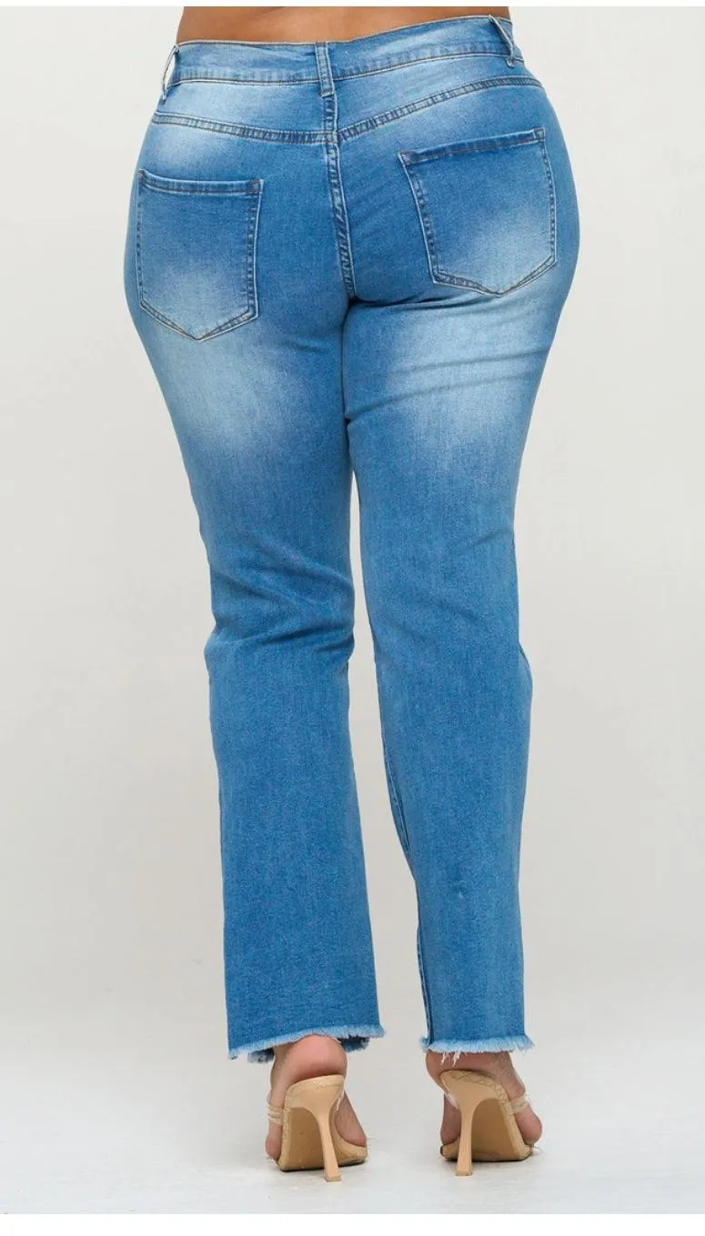 Plus Size Super Stretch 5 pocket ripped, slotted and belled Jeans