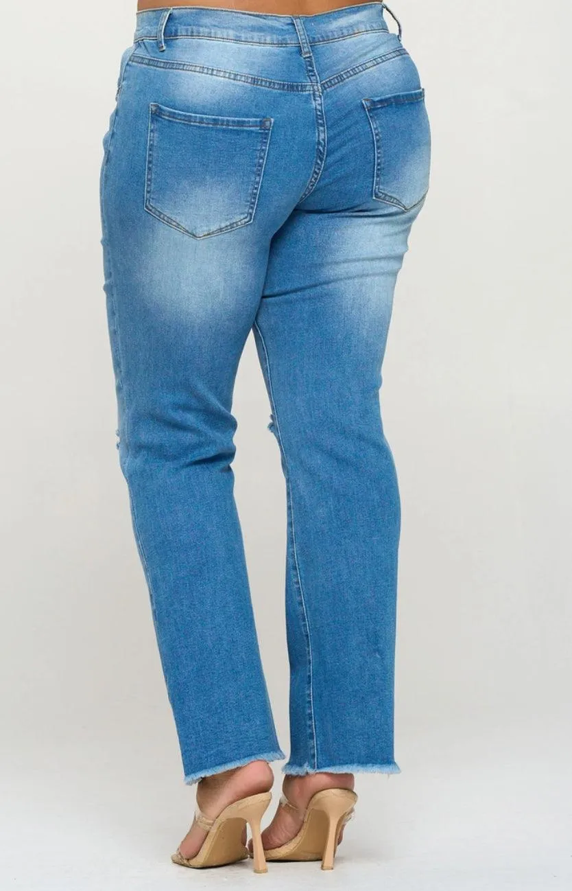 Plus Size Super Stretch 5 pocket ripped, slotted and belled Jeans