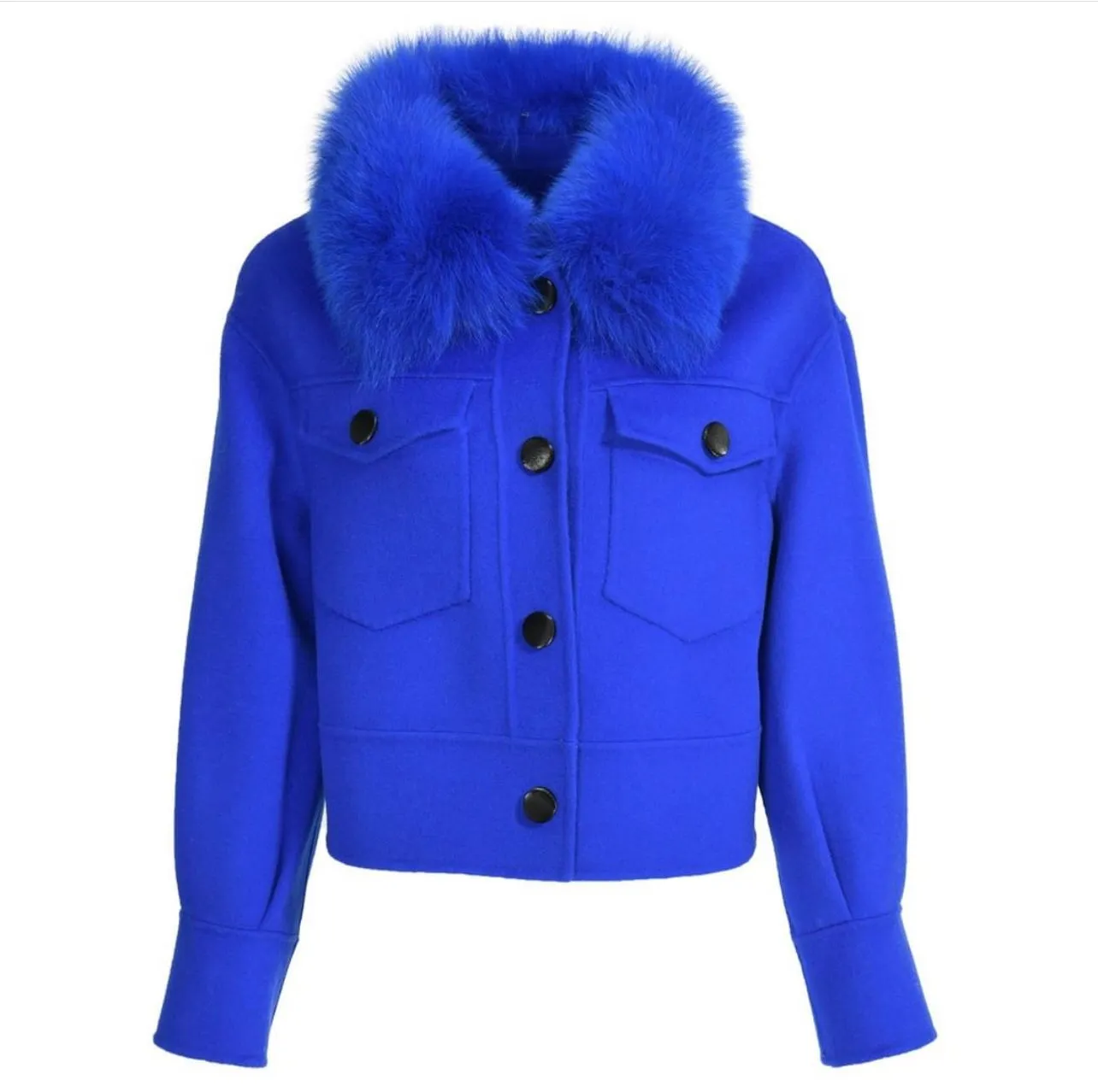 PRE ORDER (delivery in 2 weeks)MI LOVES SIGNATURE ELITE Collection Adult cashmere jacket with Fox fur trim