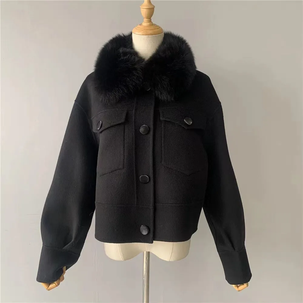 PRE ORDER (delivery in 2 weeks)MI LOVES SIGNATURE ELITE Collection Adult cashmere jacket with Fox fur trim