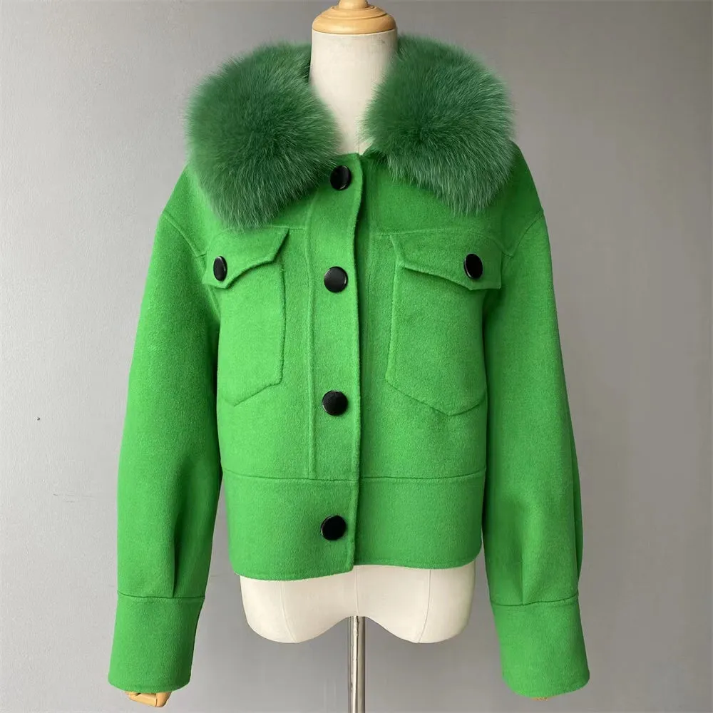 PRE ORDER (delivery in 2 weeks)MI LOVES SIGNATURE ELITE Collection Adult cashmere jacket with Fox fur trim