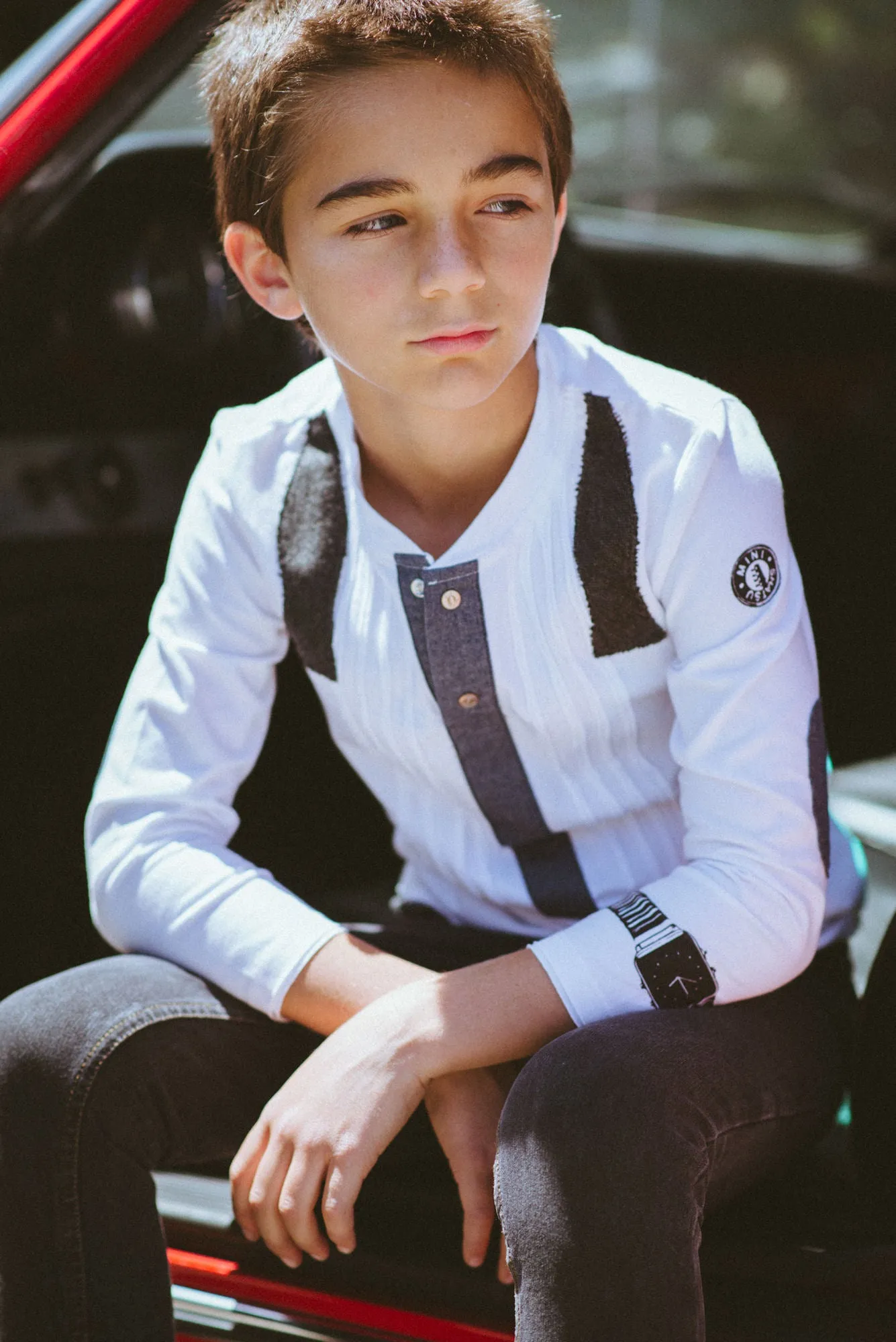 Ruffled Bow Tie Henley Baby Shirt by: Mini Shatsu