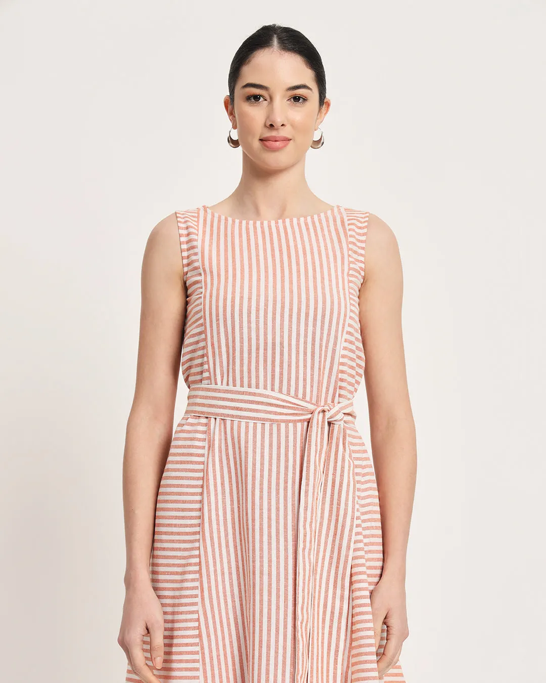 Rustic Charm Stripes A-Line Tie-Belt Dress