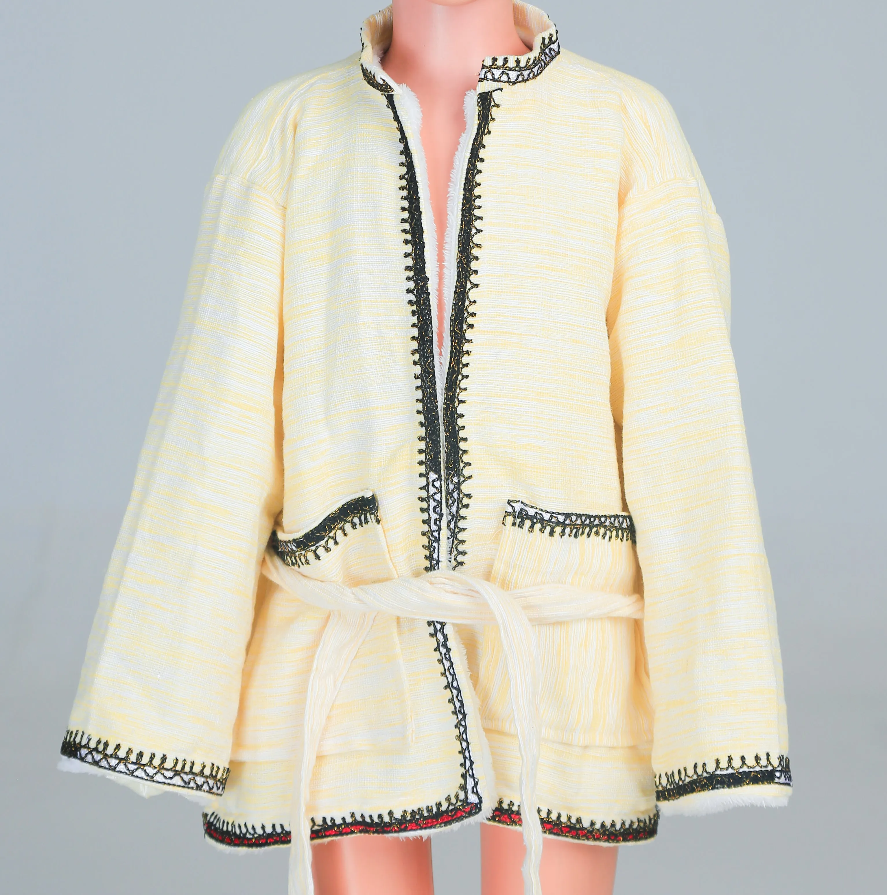 Short Collar Dove Embroidery Handmade Cotten Night Robe