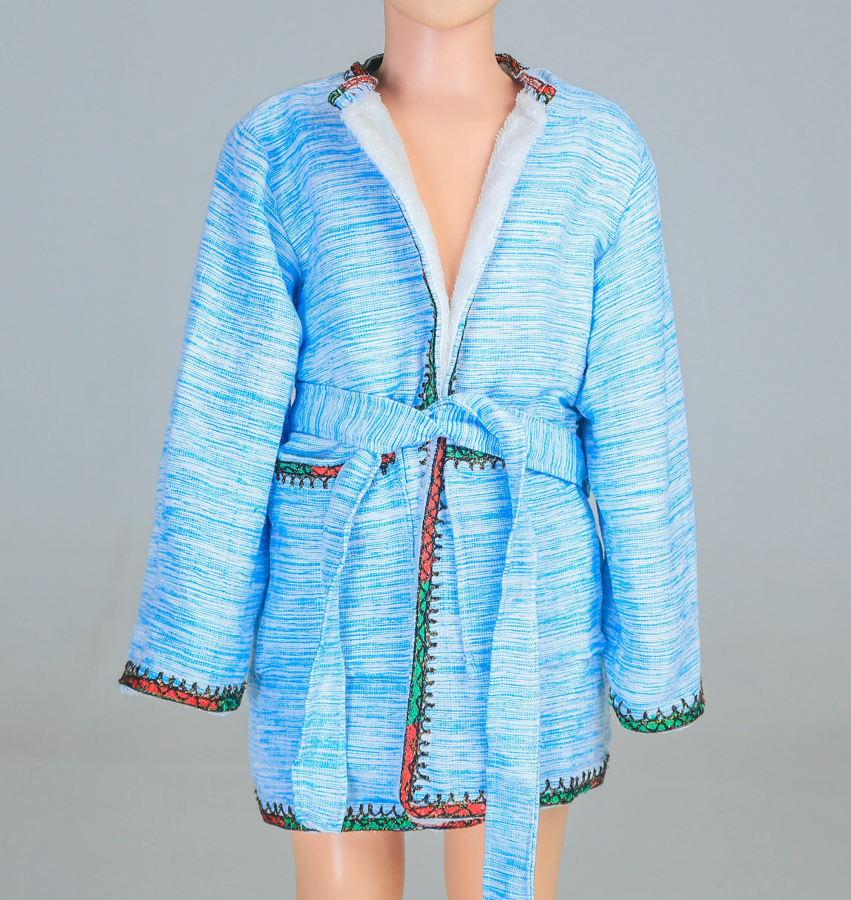 Short Collar Dove Embroidery Handmade Cotten Night Robe