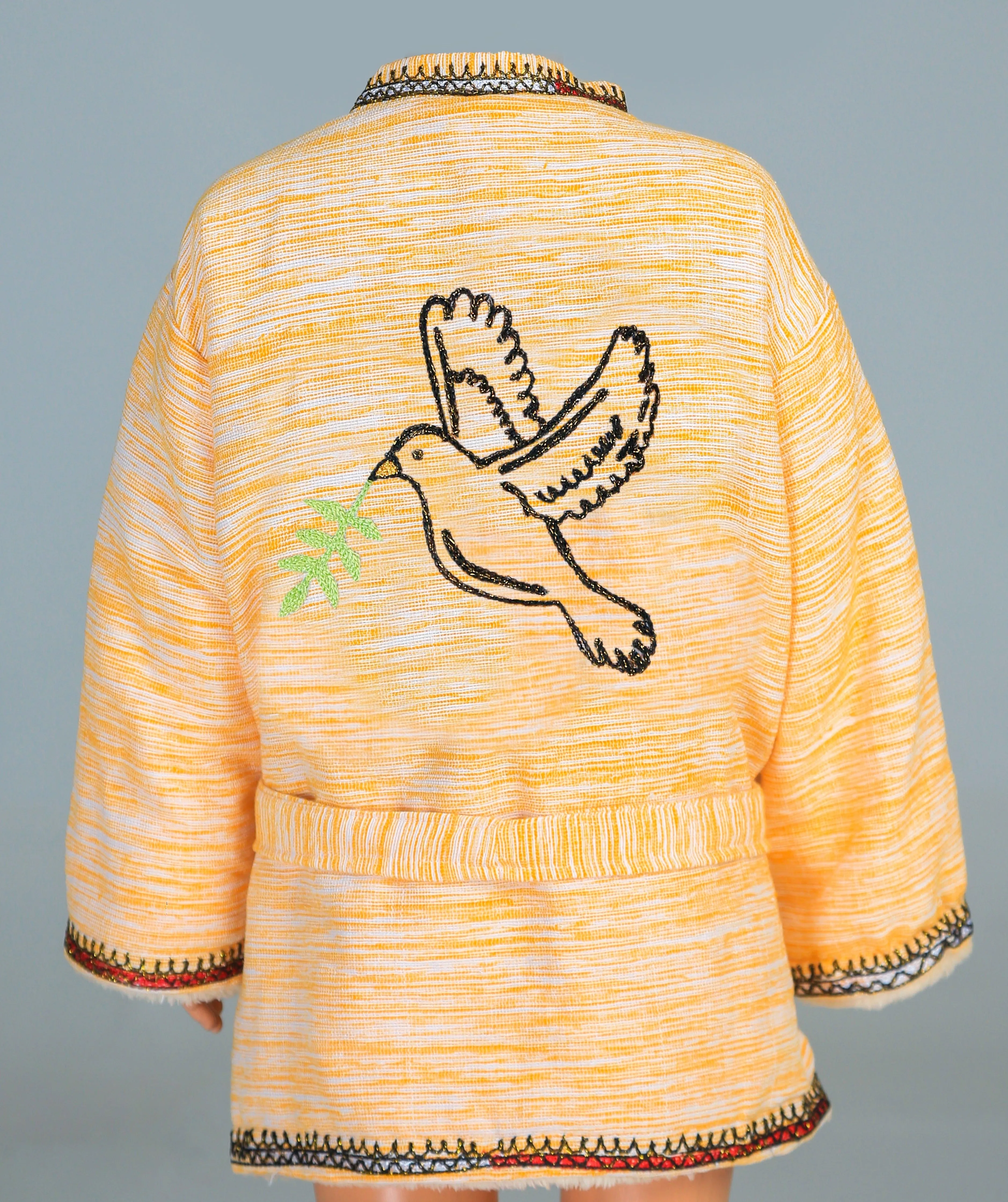 Short Collar Dove Embroidery Handmade Cotten Night Robe