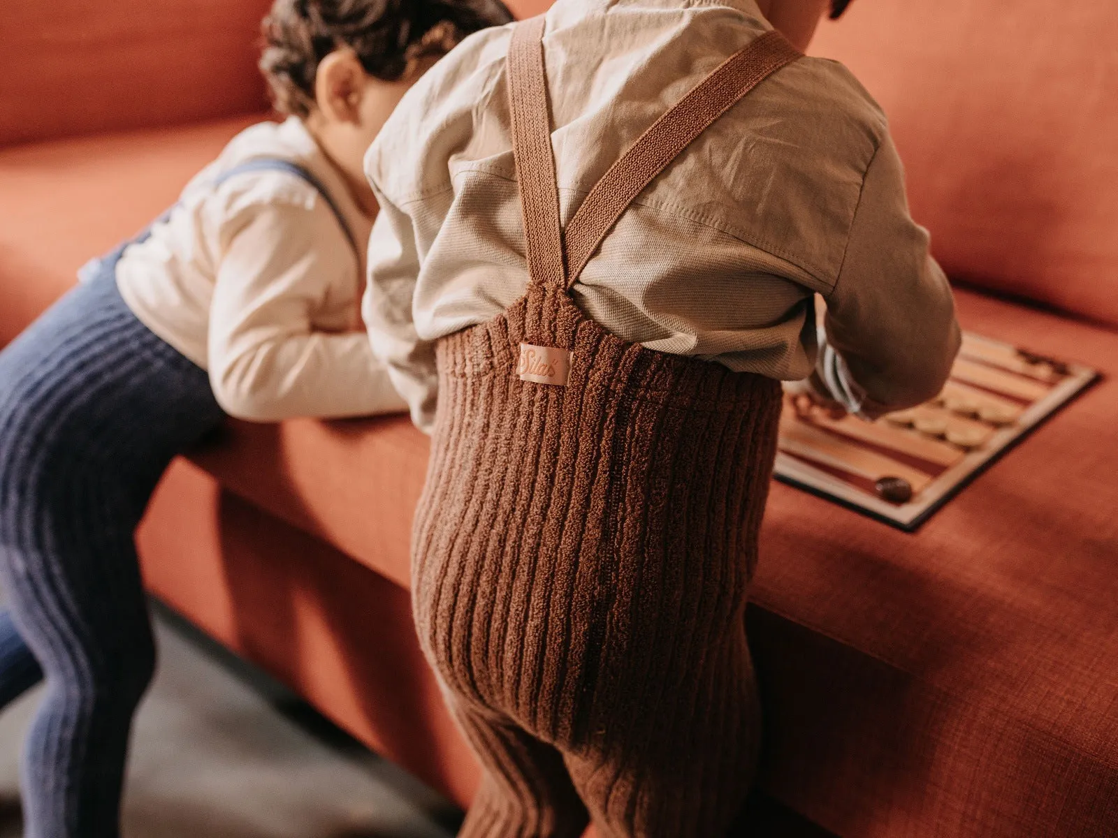 Silly Silas Soft Terry Rib Tights with Braces - Granola