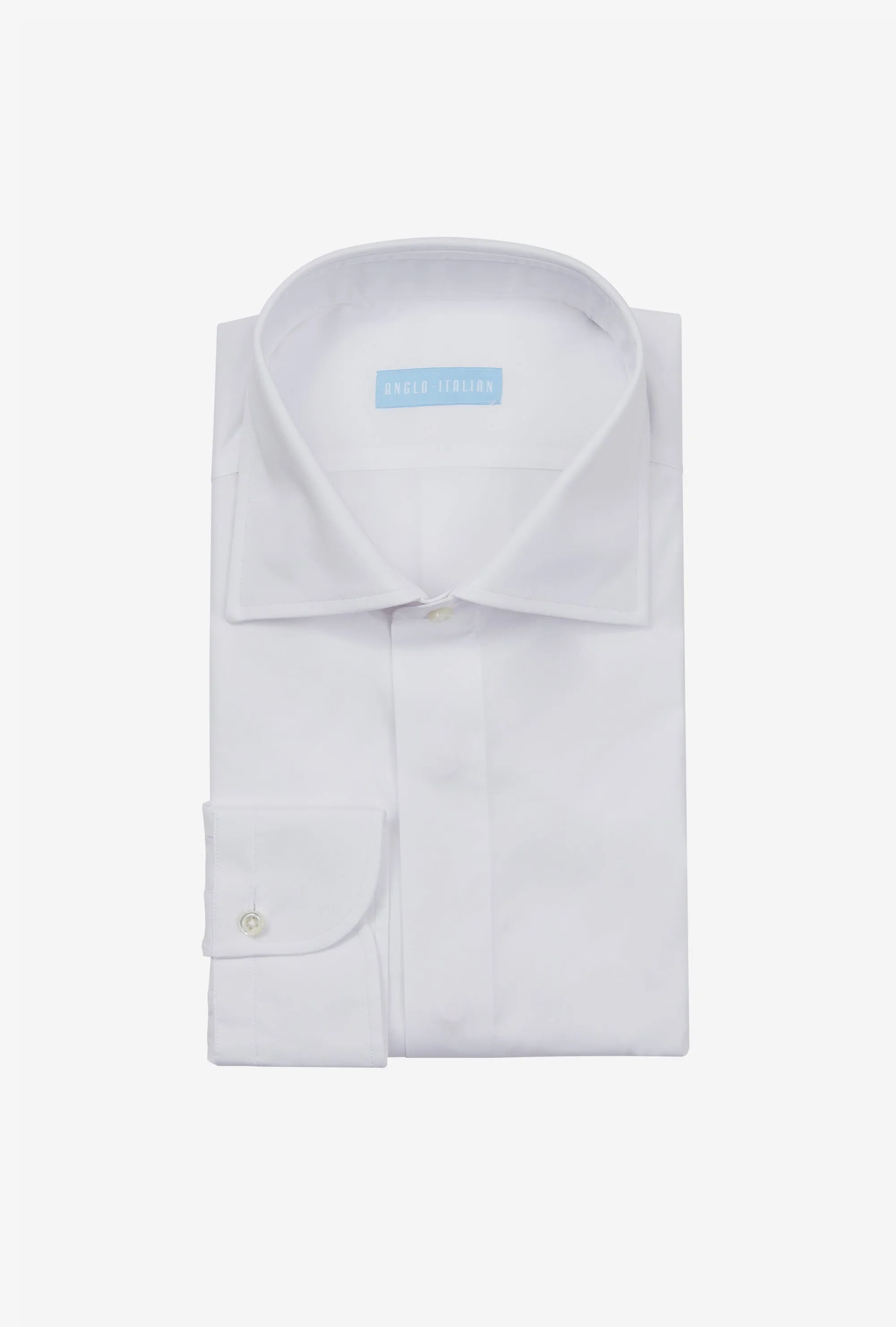 Spread Collar Shirt Cotton White Covered Placket