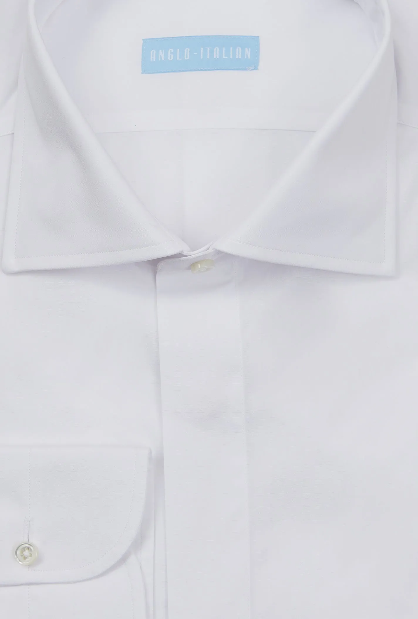 Spread Collar Shirt Cotton White Covered Placket