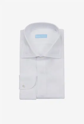 Spread Collar Shirt Cotton White Covered Placket