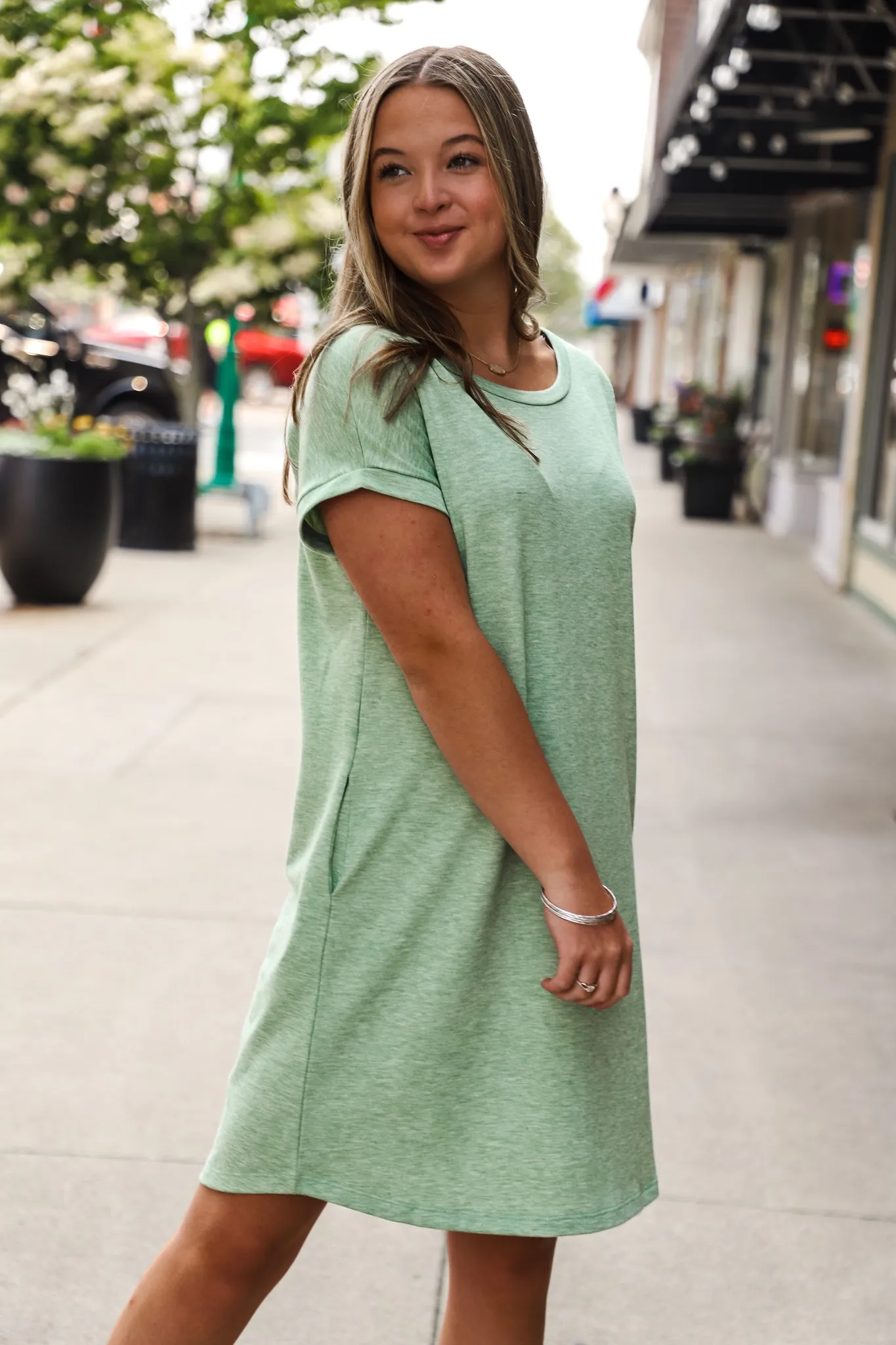 Spring Vibes Basic Pocket Tee Dress--Apple Green