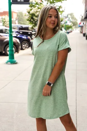 Spring Vibes Basic Pocket Tee Dress--Apple Green