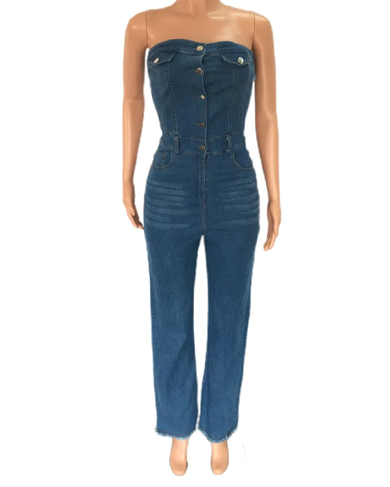 Strapless Slim-Fit Flared Jumpsuit