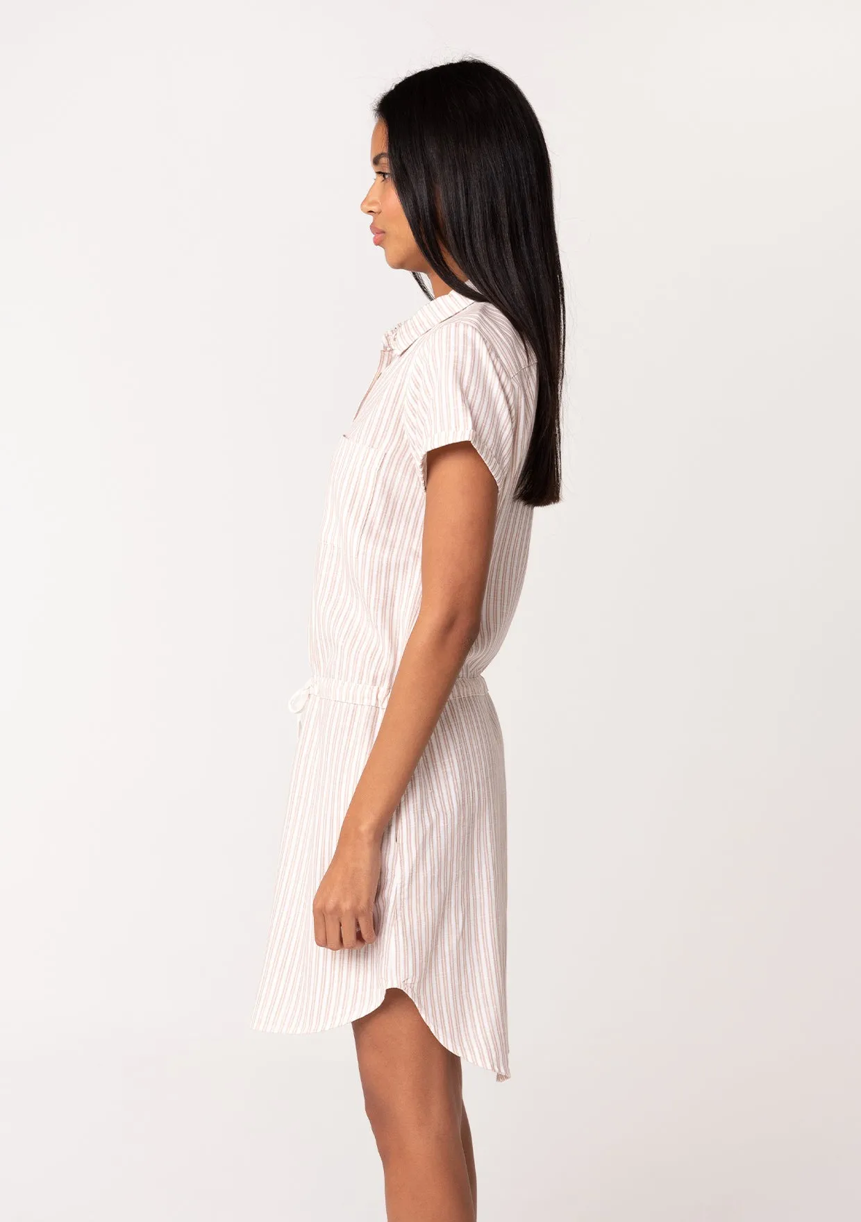 Striped Short Sleeve Tie Front Shirt Dress