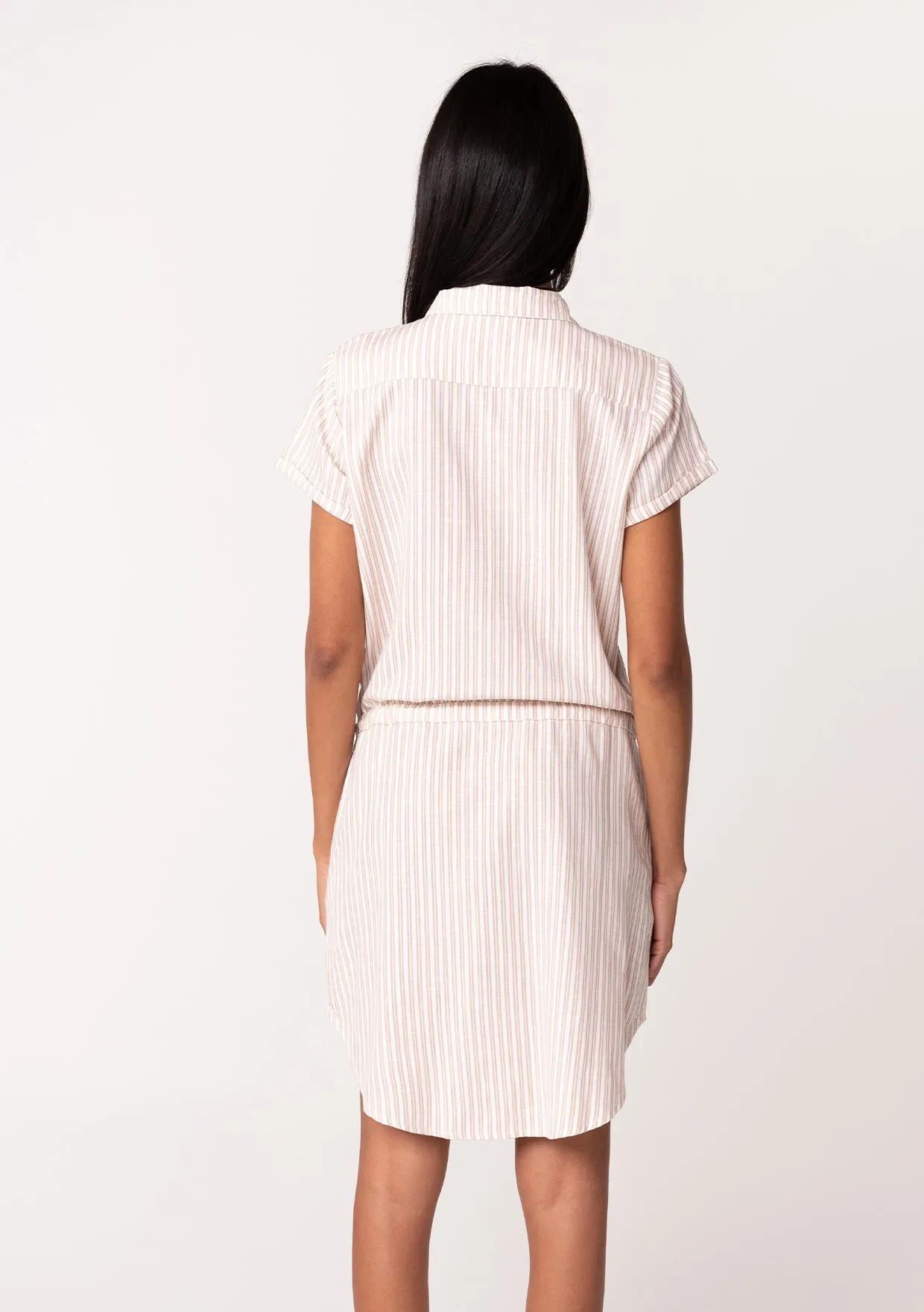 Striped Short Sleeve Tie Front Shirt Dress
