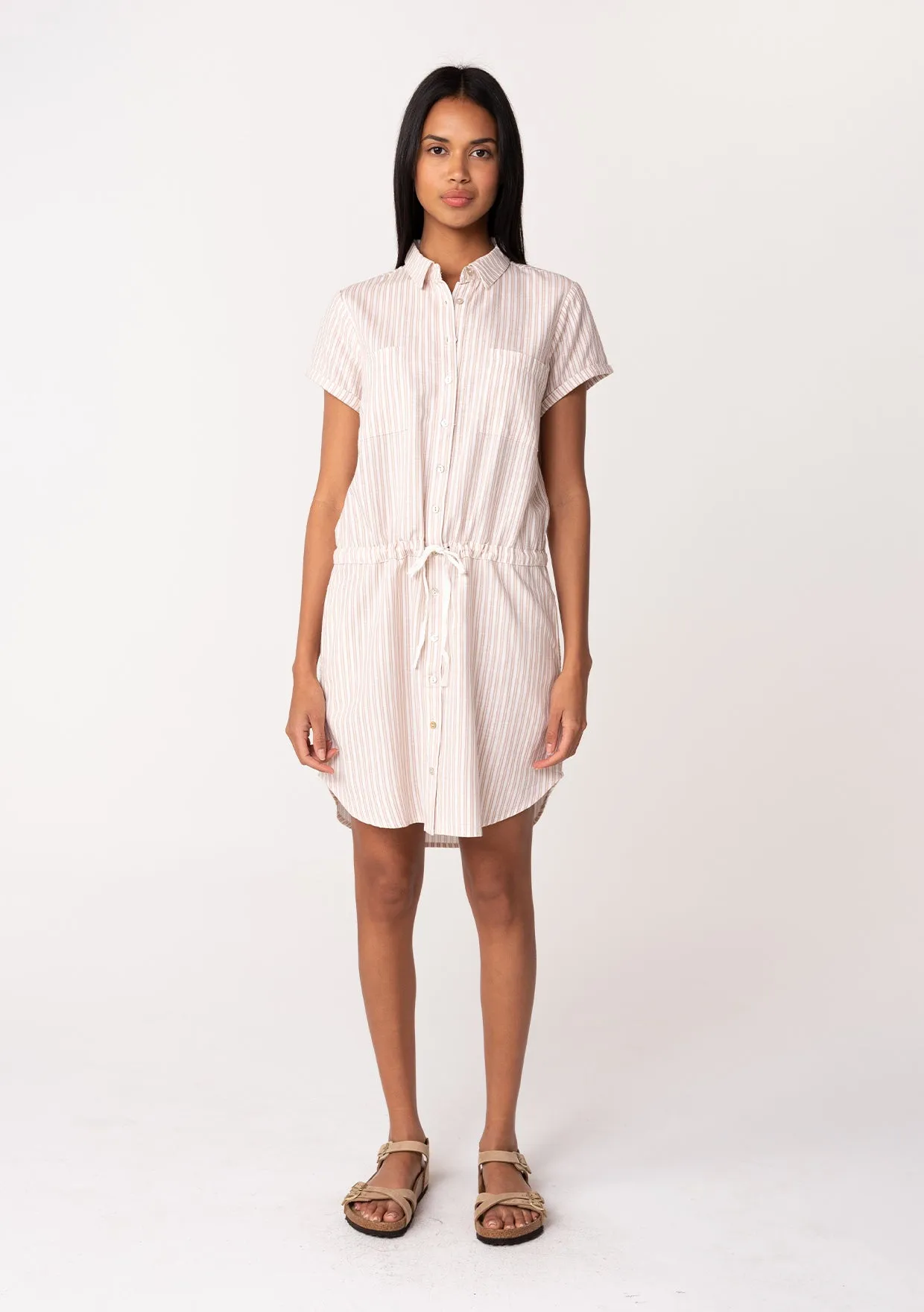 Striped Short Sleeve Tie Front Shirt Dress