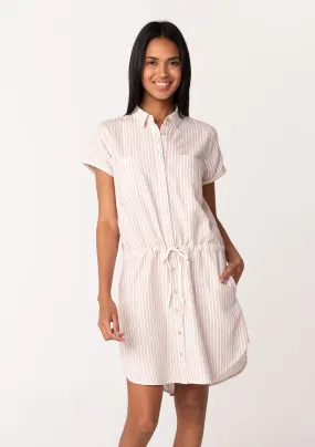 Striped Short Sleeve Tie Front Shirt Dress