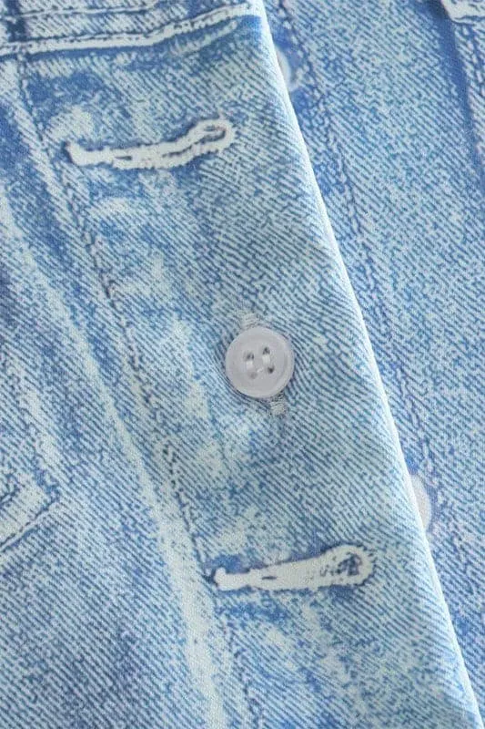 TA934 Satin Denim Effect Print Shirt