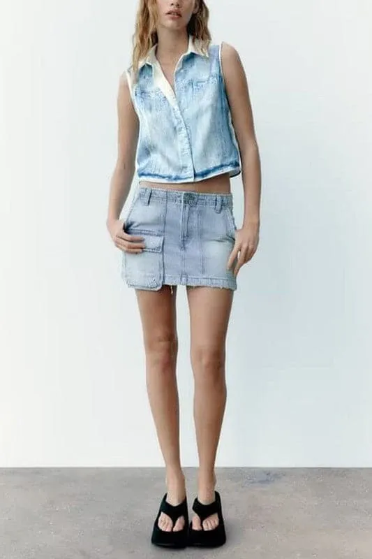 TA934 Satin Denim Effect Print Shirt