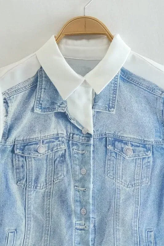 TA934 Satin Denim Effect Print Shirt