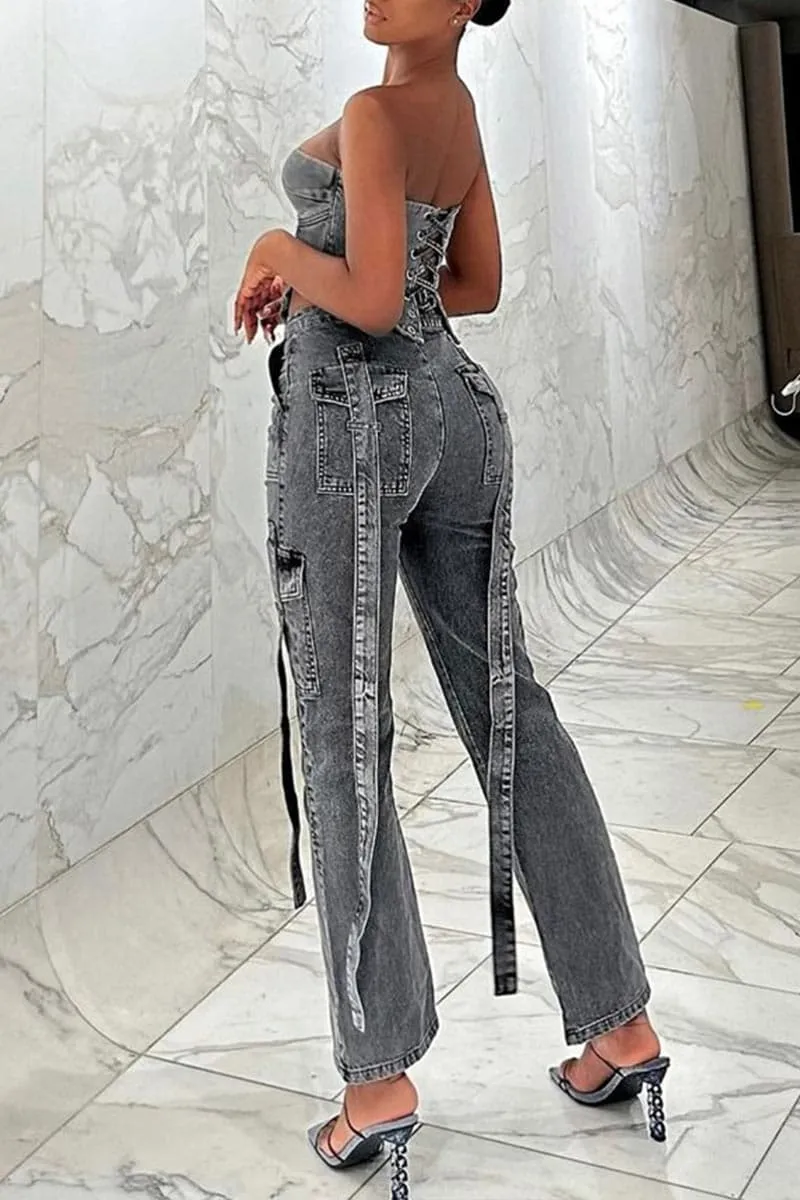 TB140 Strapless Denim Top