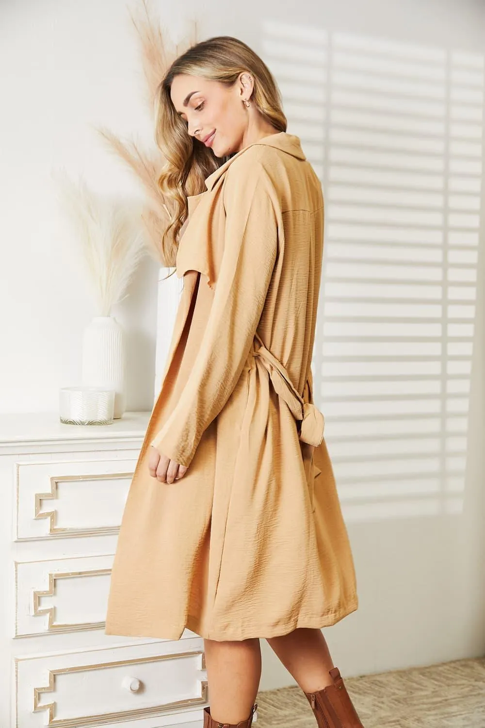Tied Waist Plus Size Women's Trench Coat