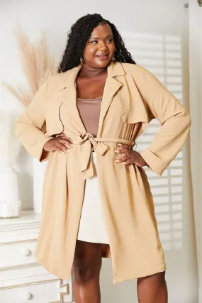 Tied Waist Plus Size Women's Trench Coat