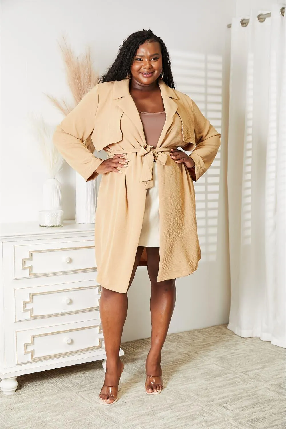 Tied Waist Plus Size Women's Trench Coat