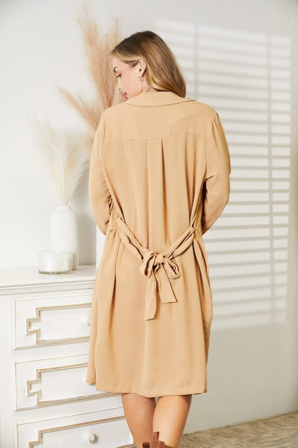 Tied Waist Plus Size Women's Trench Coat