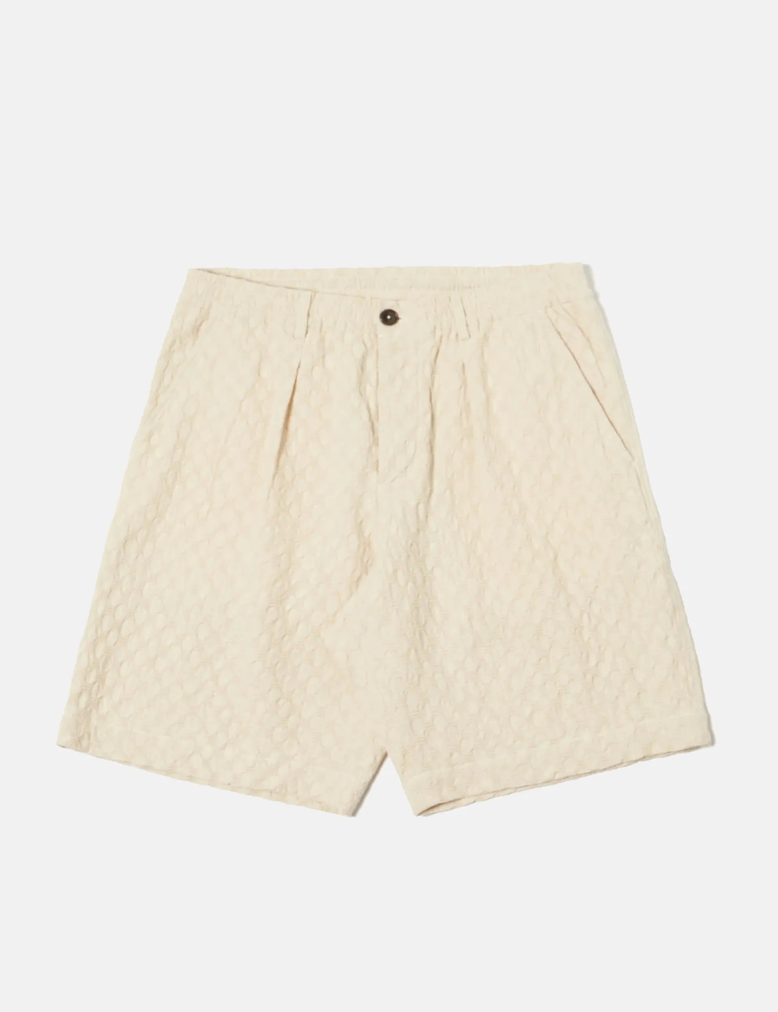 Universal Works Pleated Track Shorts (Dot Waffle) - Ecru