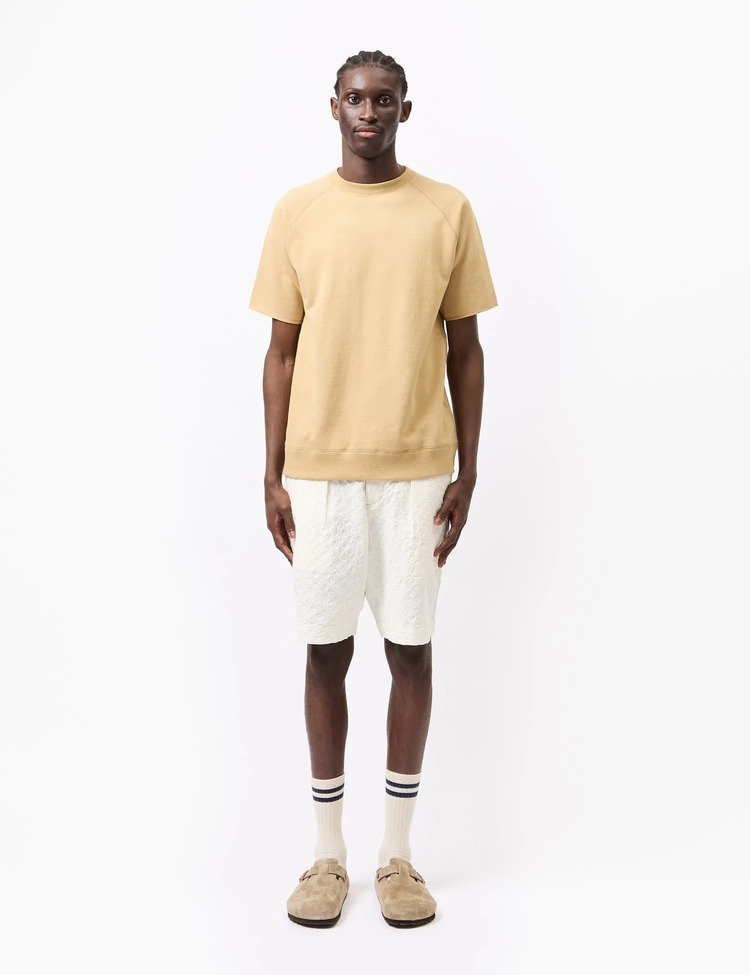 Universal Works Pleated Track Shorts (Dot Waffle) - Ecru